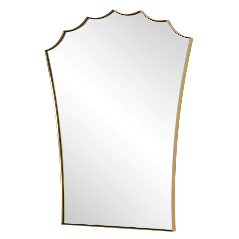Uttermost Monarch Scalloped Arched Vanity Mirror in Antique Brass