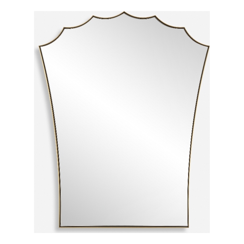 Uttermost Monarch Scalloped Arched Vanity Mirror in Antique Brass