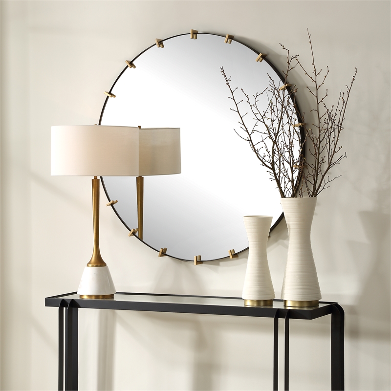 Uttermost Pali Industrial Round Mirror in in Gold