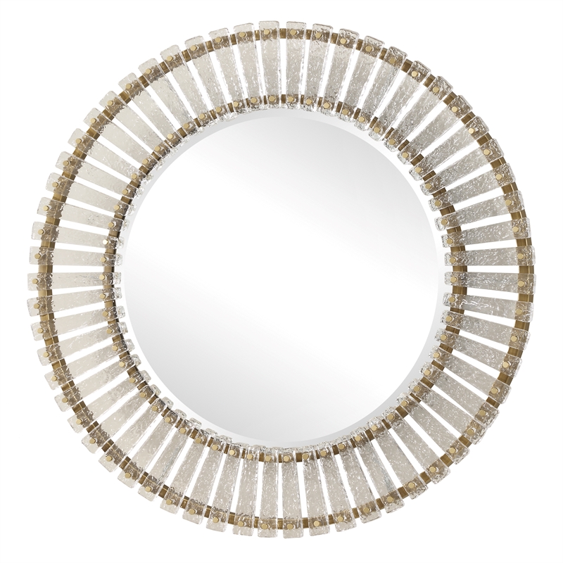Uttermost Denali Textured Glass Round Mirror in in Gold