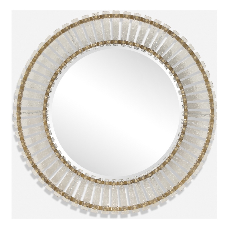 Uttermost Denali Textured Glass Round Mirror in in Gold