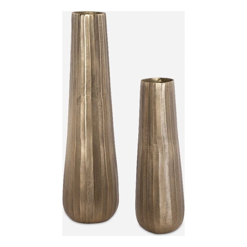Uttermost Vertiforge Antique Gold Vases Set of 2