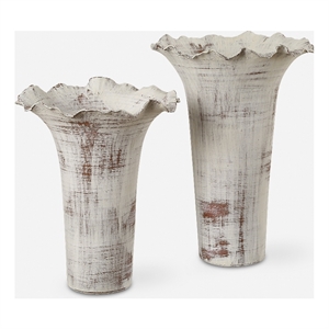 Uttermost Ruffled Petal White Vases Set of 2