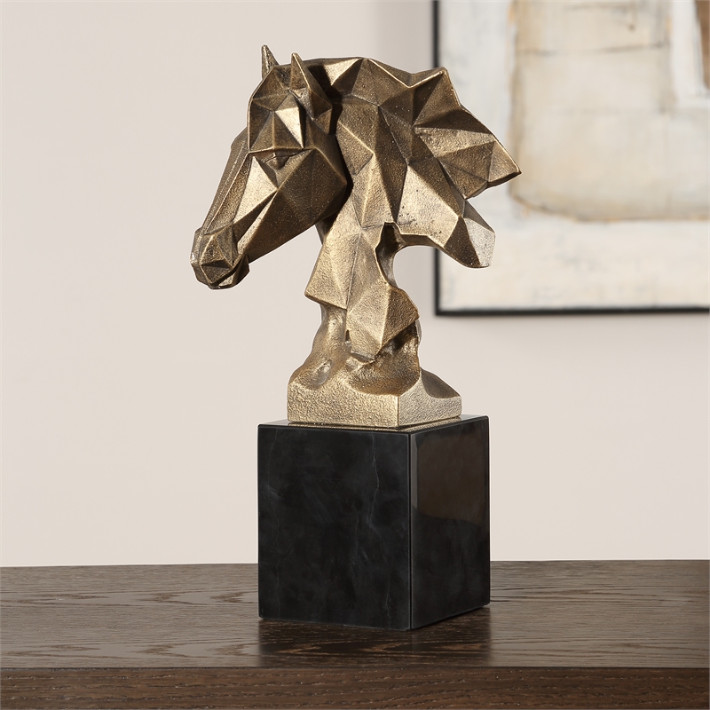 Uttermost Chiseled Horse Bust Sculpture in in Gold