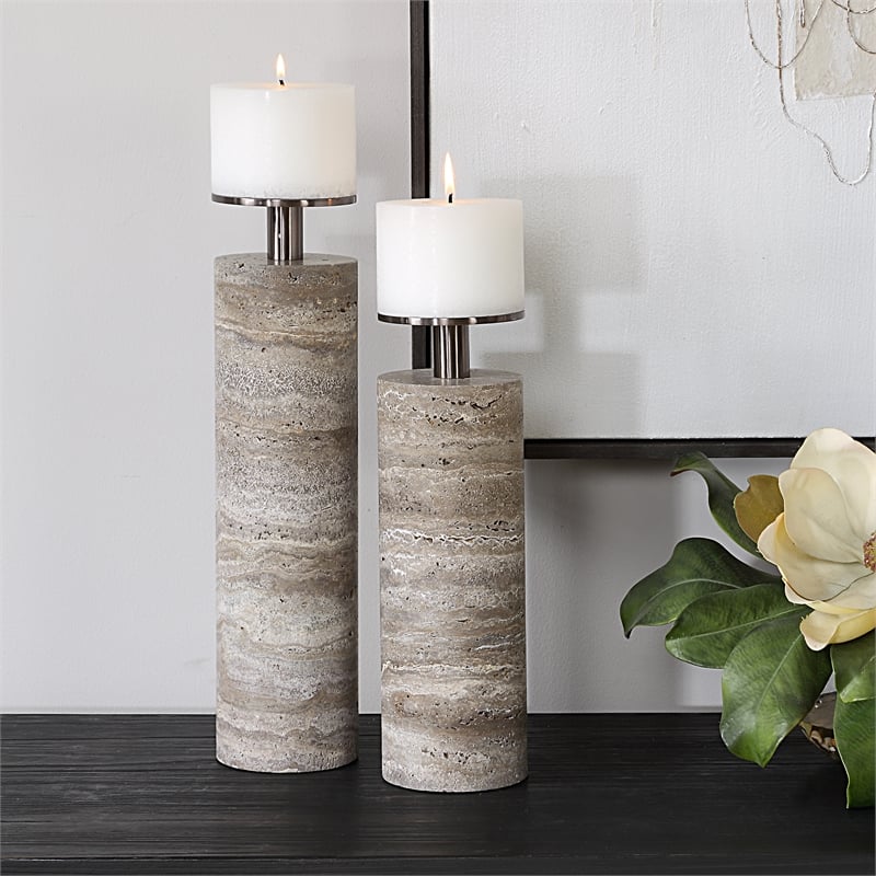 Uttermost Shadowstone Candleholders in Gray (Set of 2)