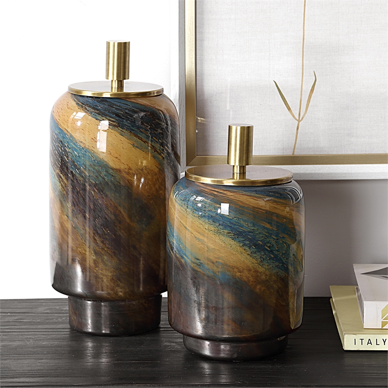 Uttermost Celestial Tide Glass Containers in Caramel (Set of 2)
