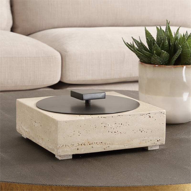 Uttermost Natural Luxe Travertine Box in Tan
