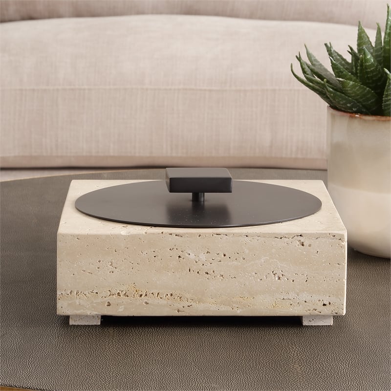 Uttermost Natural Luxe Travertine Box in Tan