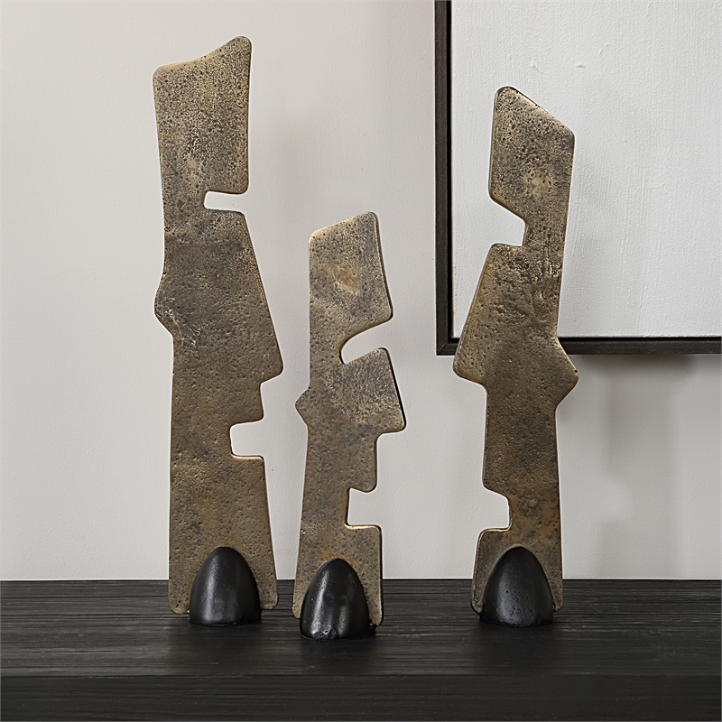 Uttermost Geometric Echoes Bronze Sculptures Set of 3