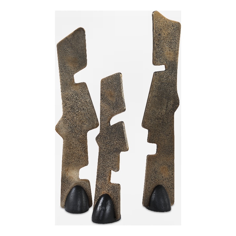 Uttermost Geometric Echoes Bronze Sculptures Set of 3