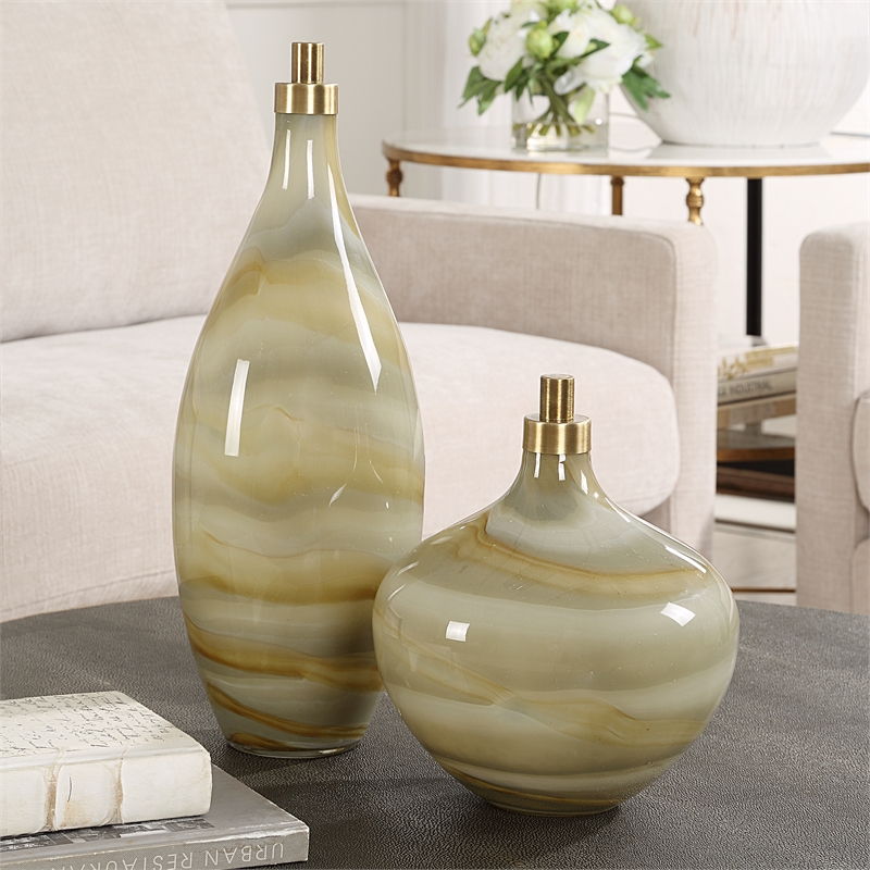 Uttermost Cascade Glass Bottles in in Gray (Set of 2)