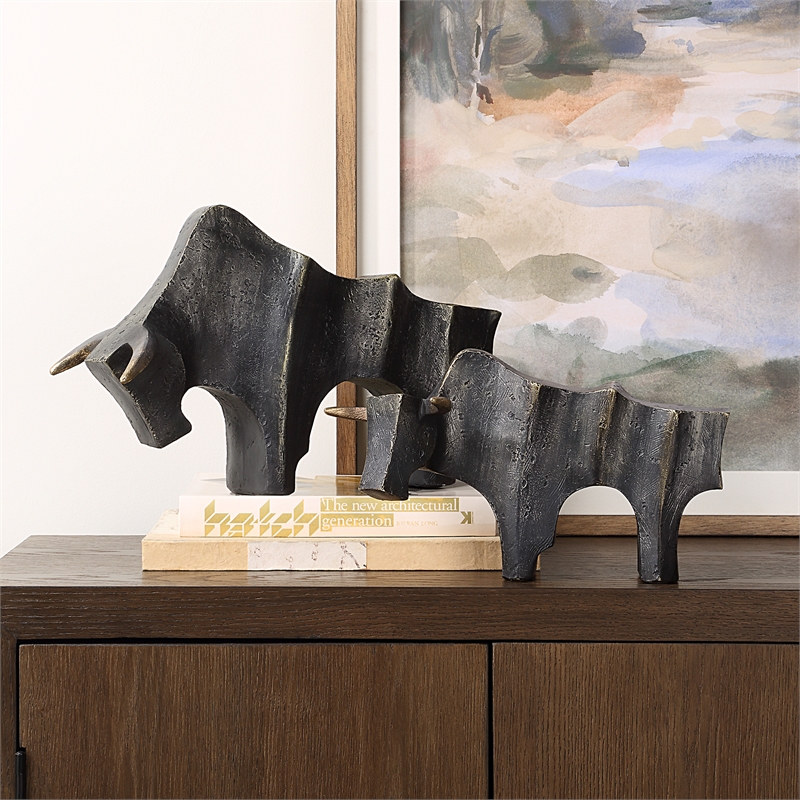 Uttermost Regal Bull Bronze Sculptures Set of 2