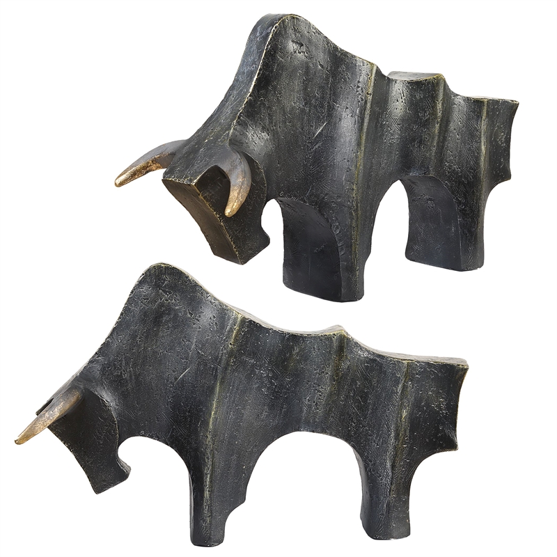 Uttermost Regal Bull Bronze Sculptures Set of 2