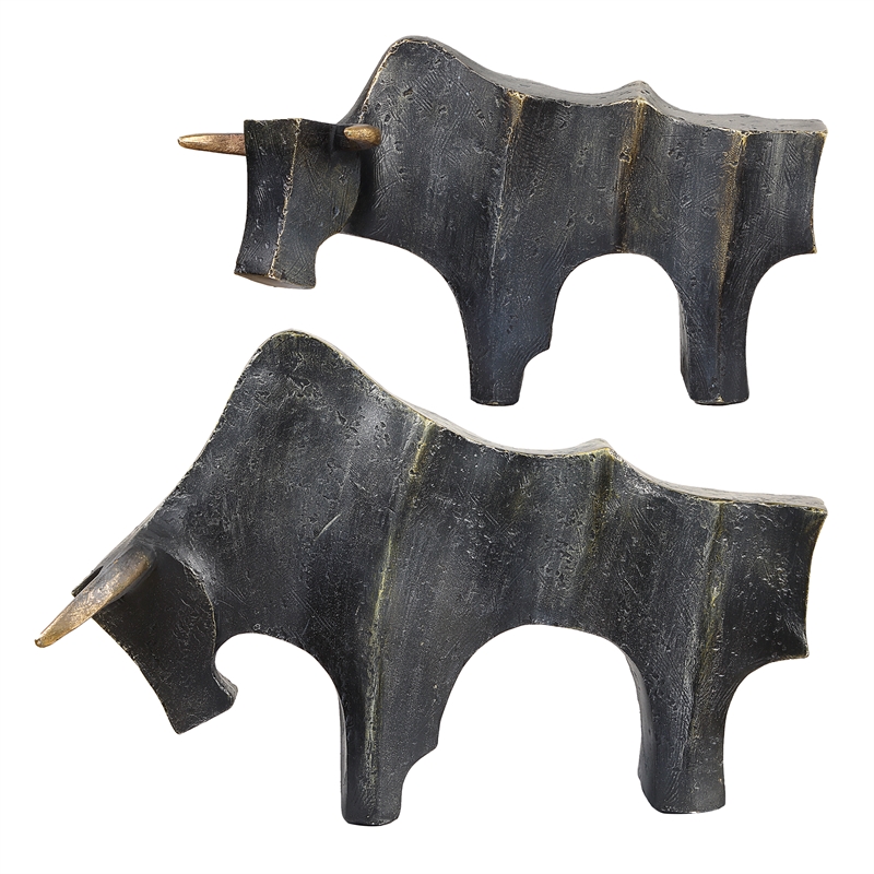 Uttermost Regal Bull Bronze Sculptures Set of 2
