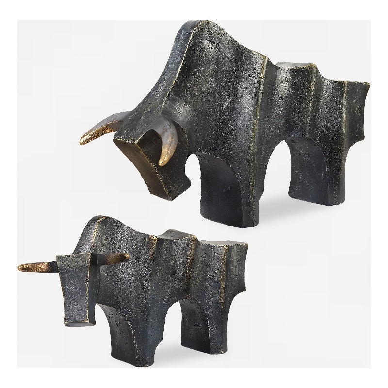 Uttermost Regal Bull Bronze Sculptures Set of 2
