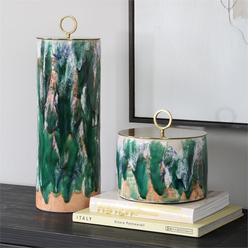 Uttermost Sylvie Ceramic Containers in Green (Set of 2)