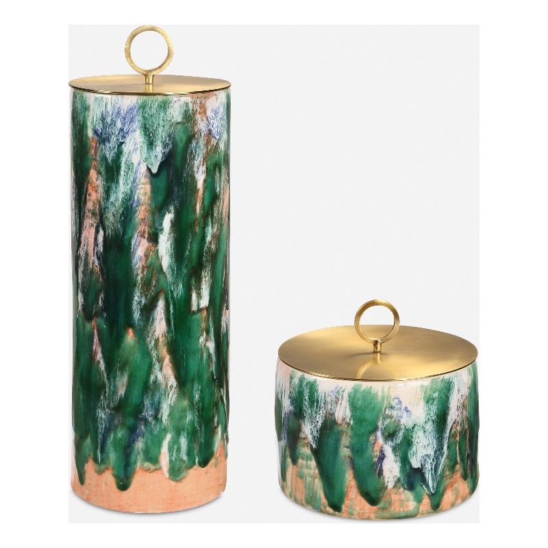 Uttermost Sylvie Ceramic Containers in Green (Set of 2)