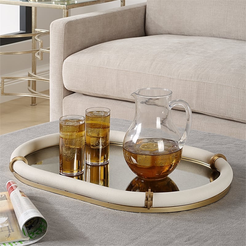 Uttermost Cyprus Leather Oval Tray in White