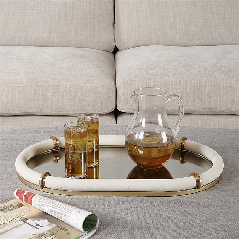 Uttermost Cyprus Leather Oval Tray in White