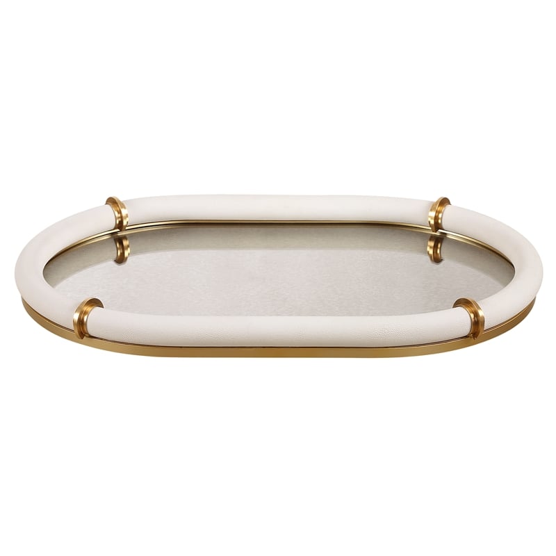Uttermost Cyprus Leather Oval Tray in White