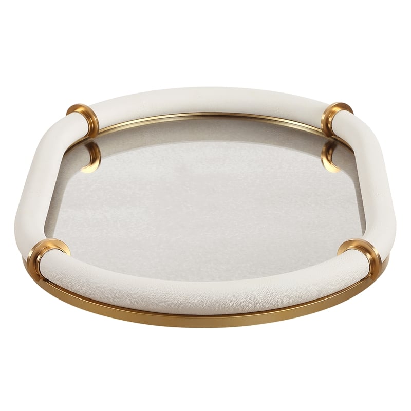Uttermost Cyprus Leather Oval Tray in White