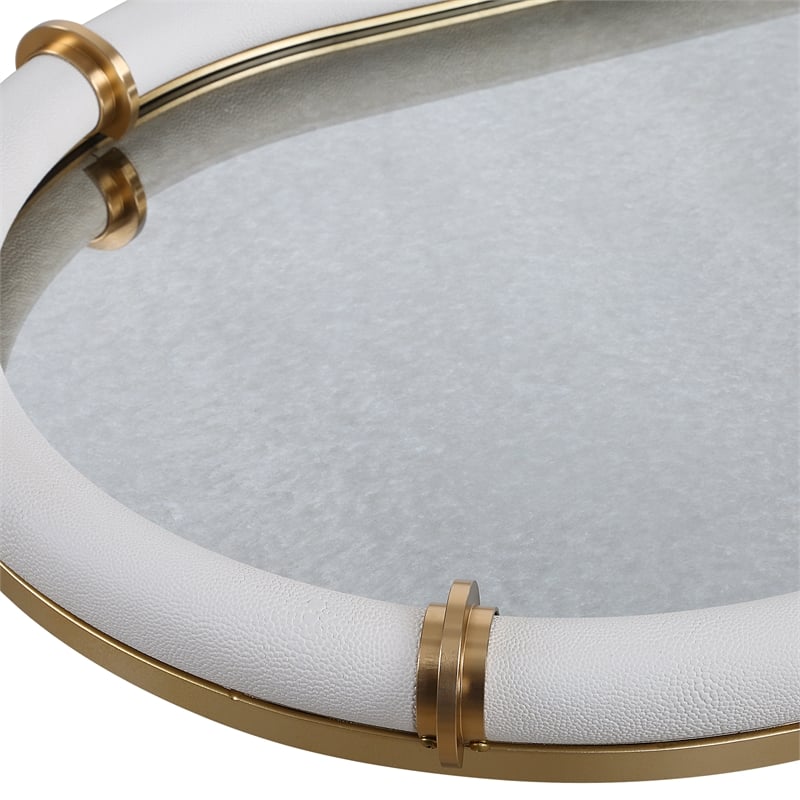 Uttermost Cyprus Leather Oval Tray in White