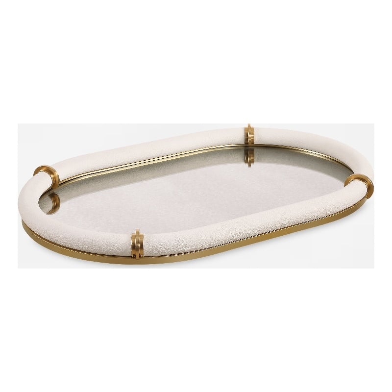 Uttermost Cyprus Leather Oval Tray in White