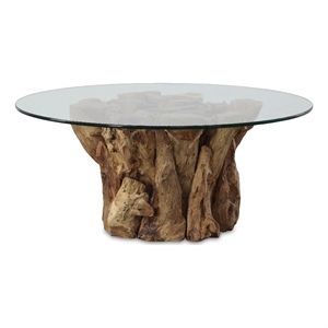 Uttermost Driftwood Teak Wood Base Coffee Table with Clear Glass Top