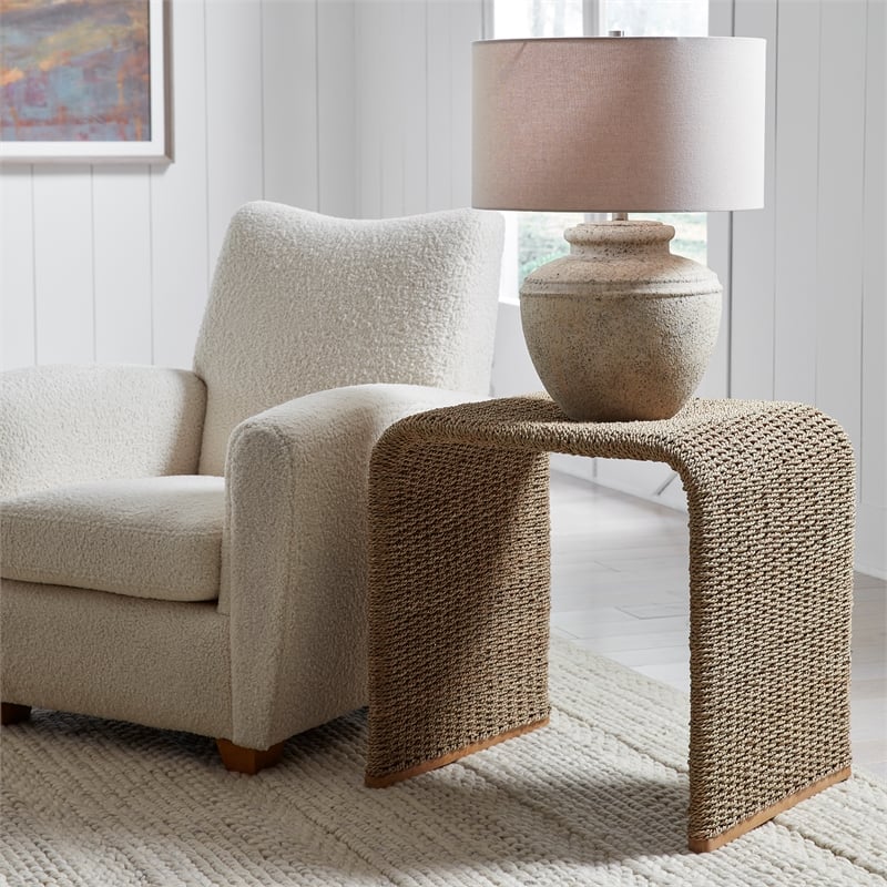 Uttermost Calabria Woven Seagrass End Table in Tan
