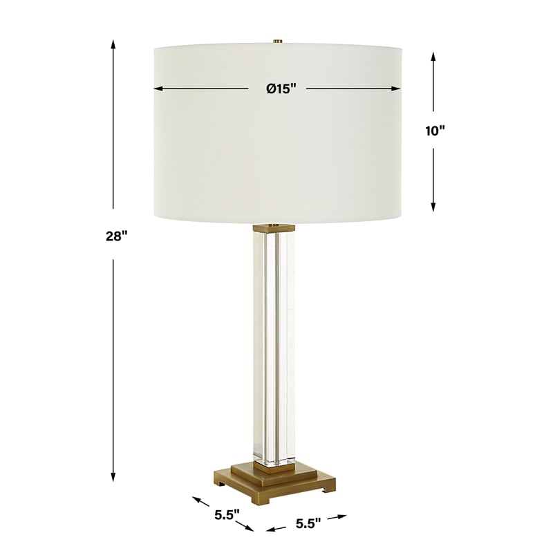 Uttermost Crystal Column Table Lamp in Antique Brass