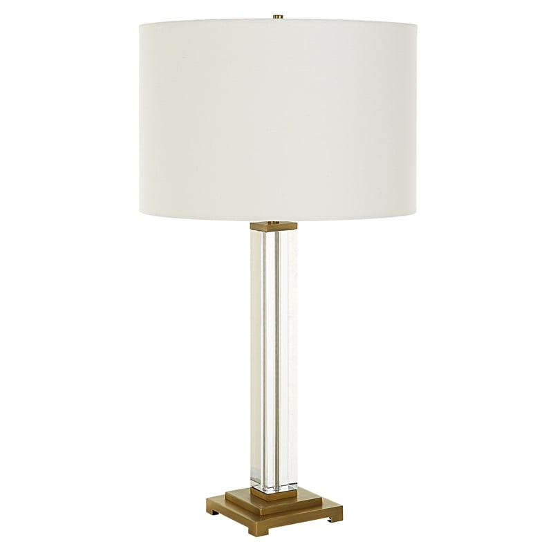Uttermost Crystal Column Table Lamp in Antique Brass