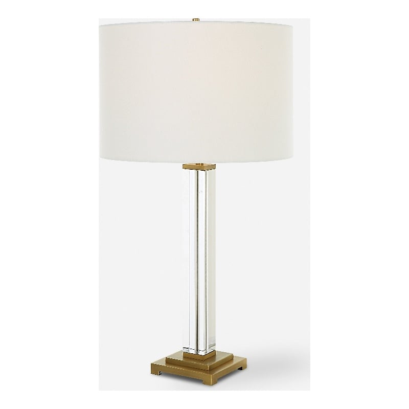 Uttermost Crystal Column Table Lamp in Antique Brass