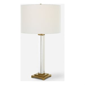 uttermost crystal column table lamp in antique brass