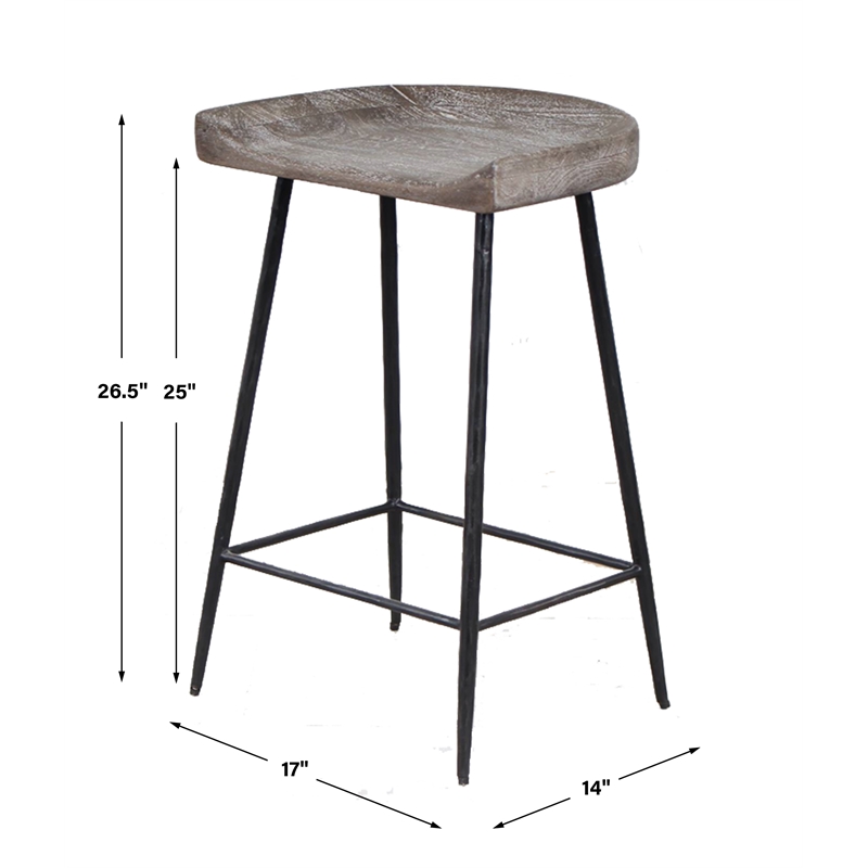Uttermost Cordova Carved Wood Counter Stool in Gray