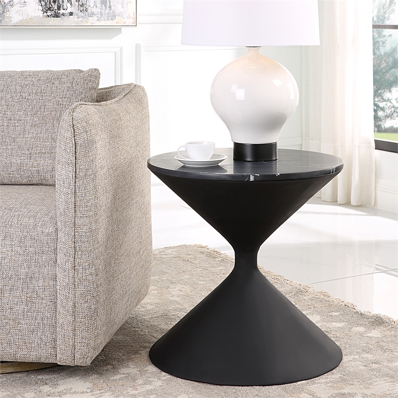 Uttermost Time's Up Hourglass Shaped Side Table in Matte Black