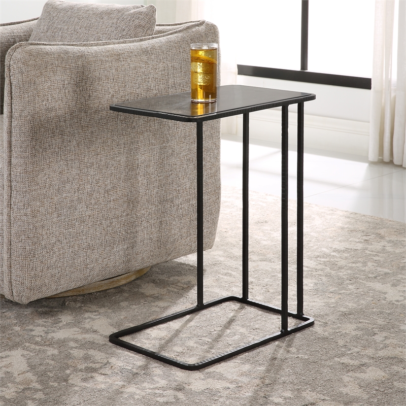 Uttermost Cavern Stone & Iron Accent Table in Black