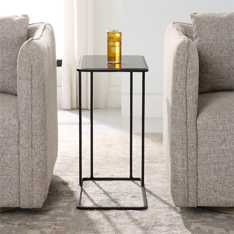 Uttermost Cavern Stone & Iron Accent Table in Black