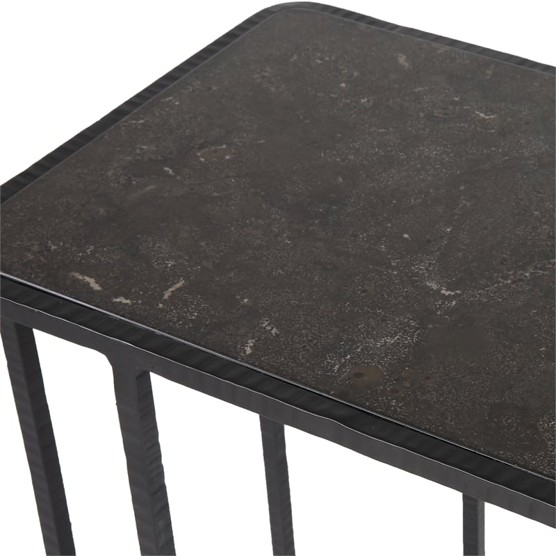 Uttermost Cavern Stone & Iron Accent Table in Black