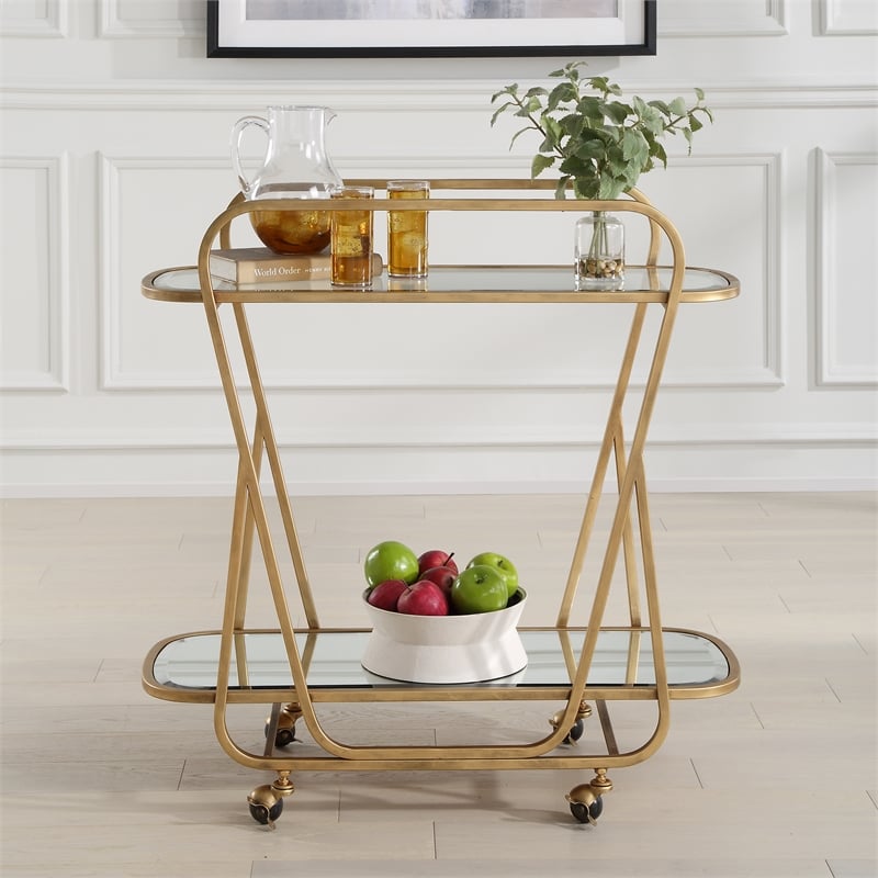 Uttermost Swain Antique Brass Serving Cart