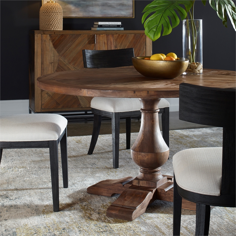 Uttermost Stratford Solid Wood Round Dining Table in Stony Gray Wash