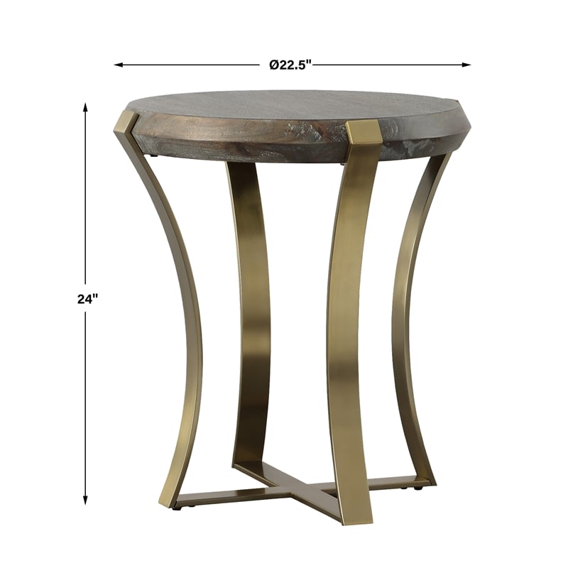 Uttermost Unite Brass Leg Wood Side Table in Dark Walnut