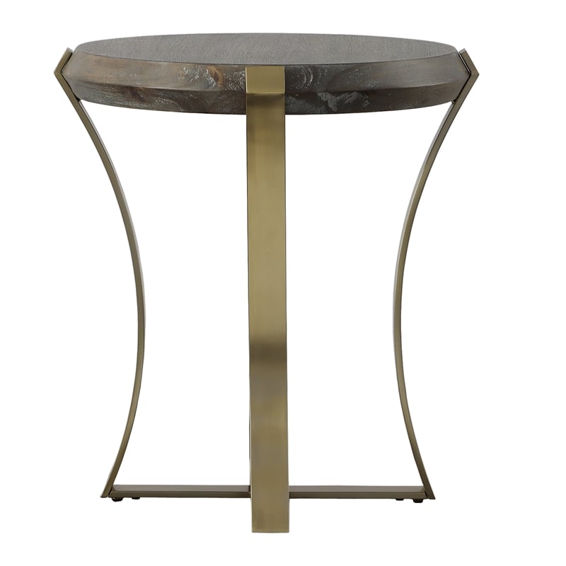Uttermost Unite Brass Leg Wood Side Table in Dark Walnut