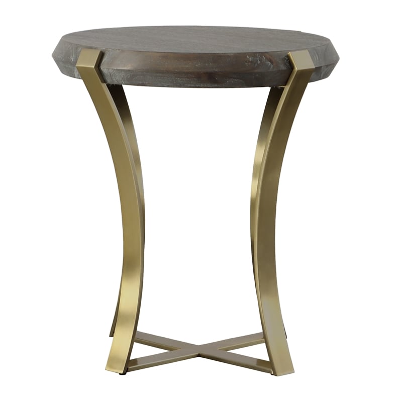 Uttermost Unite Brass Leg Wood Side Table in Dark Walnut