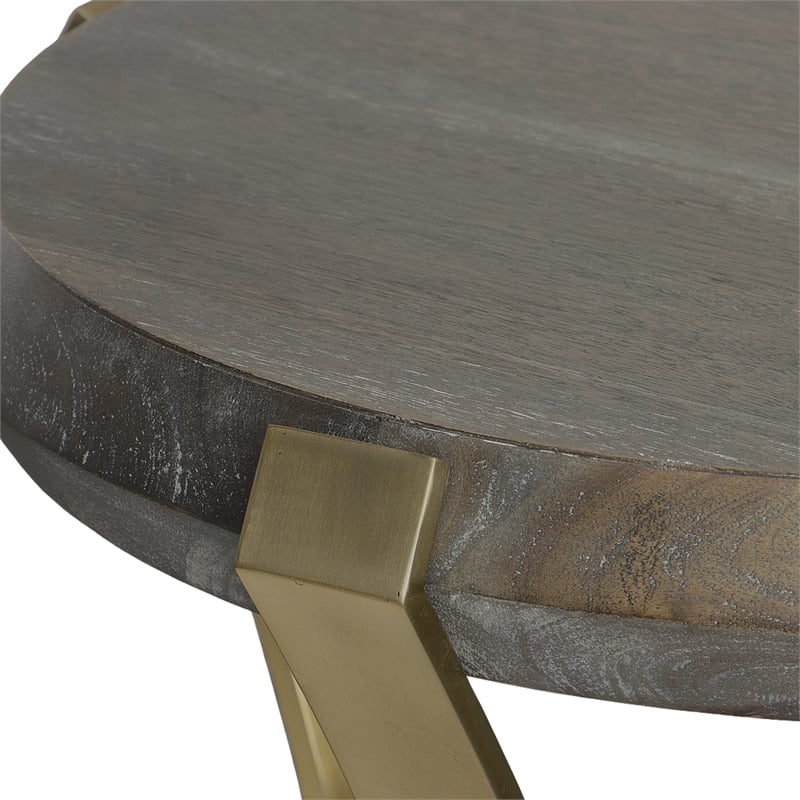 Uttermost Unite Brass Leg Wood Side Table in Dark Walnut