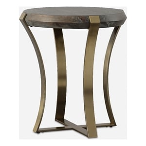 Uttermost Unite Brass Leg Wood Side Table in Dark Walnut