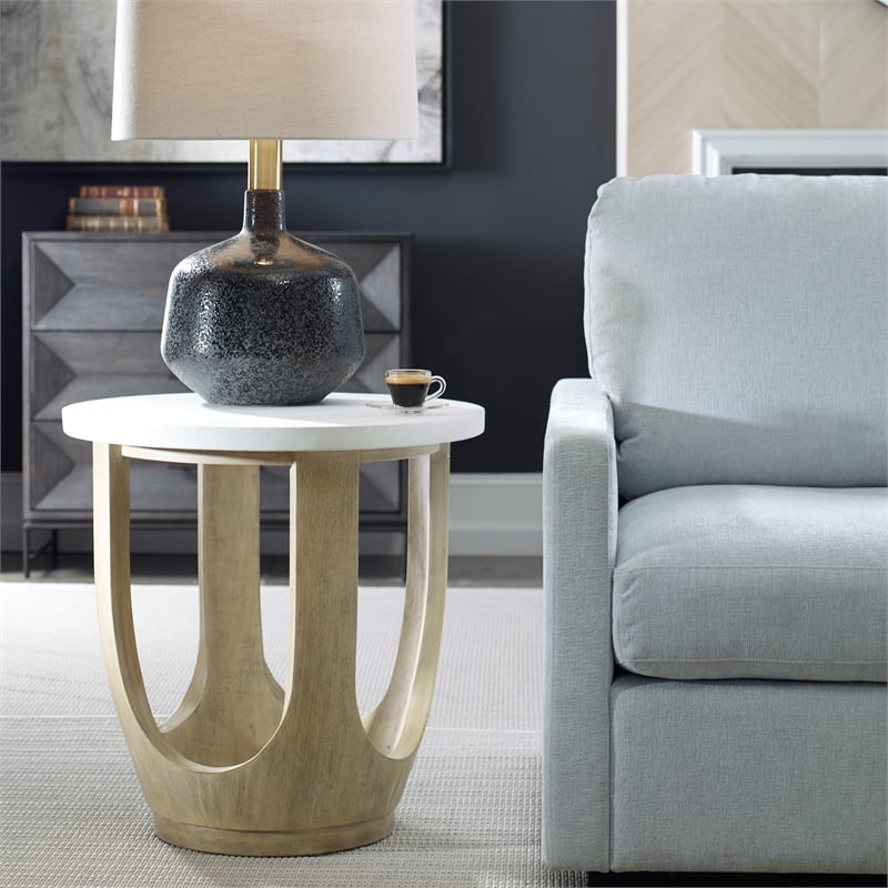 Uttermost Tatli Stone Top Side Table in Oatmeal