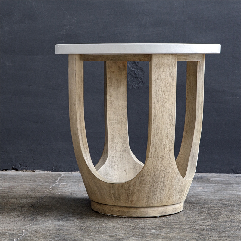 Uttermost Tatli Stone Top Side Table in Oatmeal