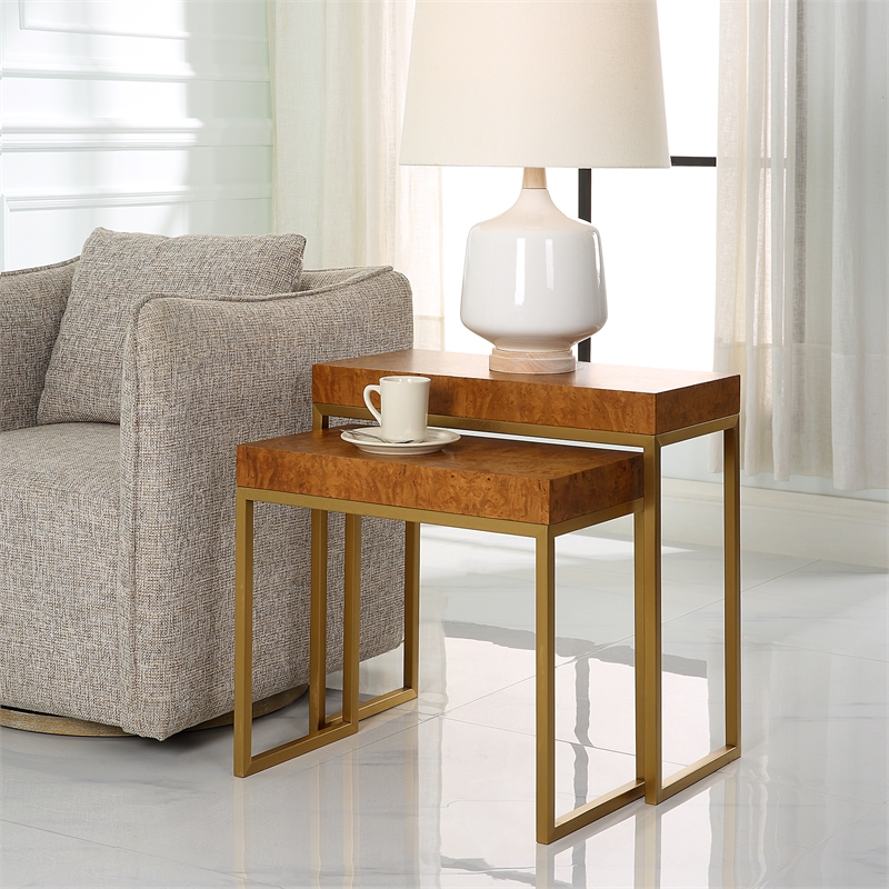 Uttermost Burl-esque Wooden Nesting Tables in Pecan (Set of 2)