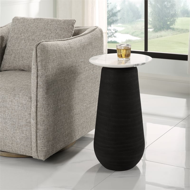 Uttermost Total Eclipse Marble Accent Table in Matte Black