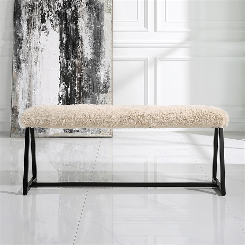 Uttermost Taupo Sheepskin Bench in Cream